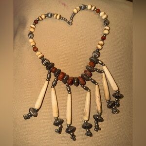 Vintage Beaded Necklace with Silver and Brown Accents